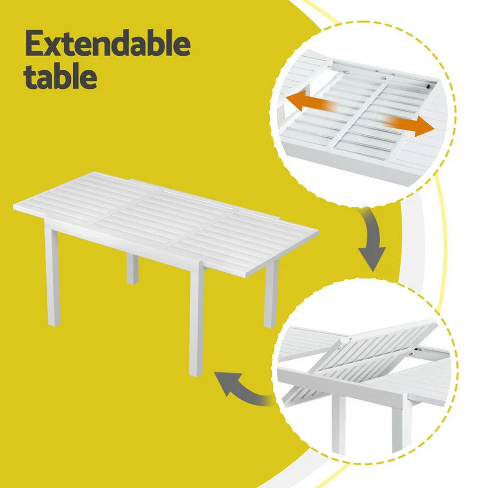 Gardeon Outdoor Dining Set 5 Piece Aluminum Extendable Table Setting White - Mekamart Australia