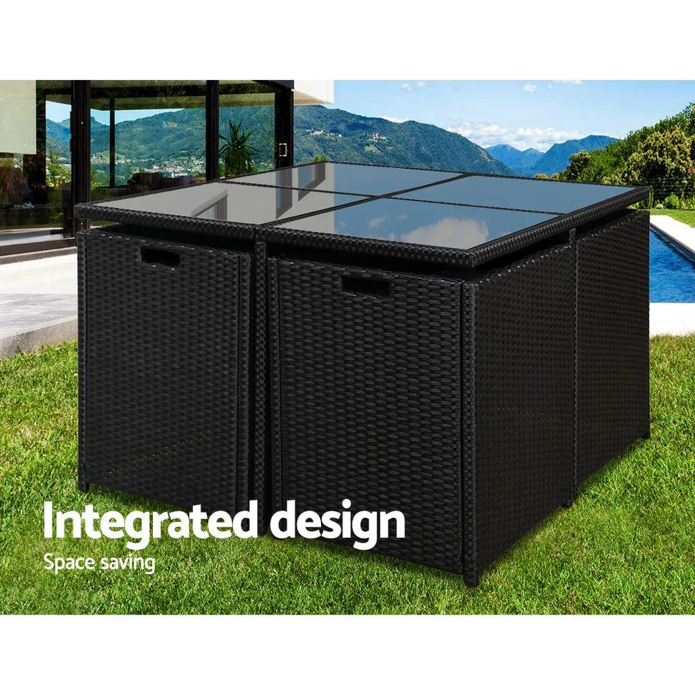 Gardeon Outdoor Dining Set 5 Piece Wicker Table Chairs Setting Black - Mekamart Australia