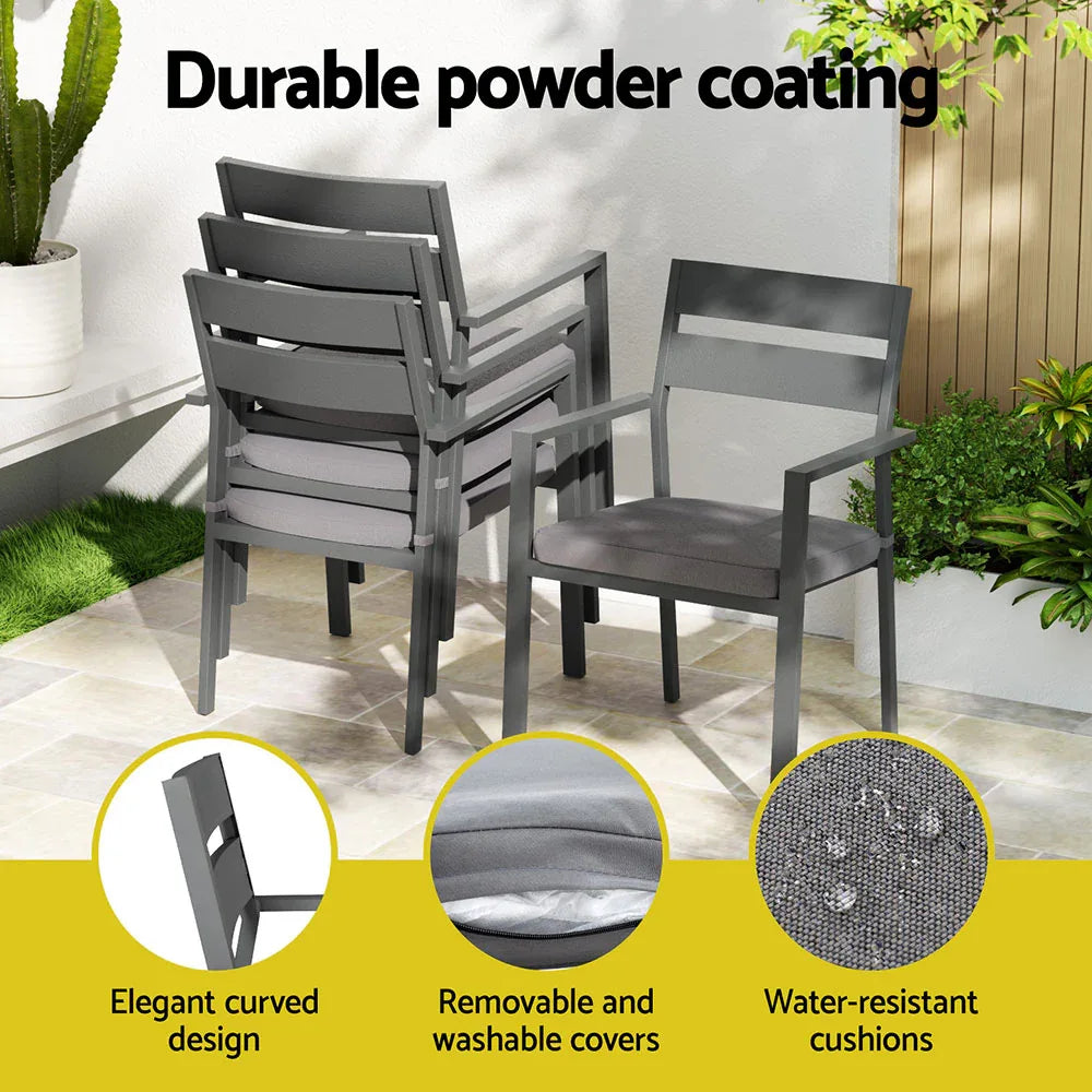 Gardeon Outdoor Dining Set 7 Piece Aluminum Table Chairs Setting Black - Mekamart Australia