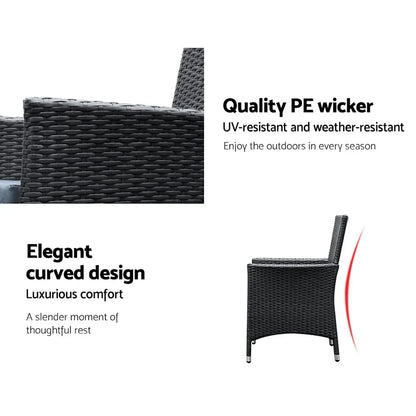 Gardeon Outdoor Dining Set 7 Piece Wicker Lounge Setting Black - Mekamart Australia