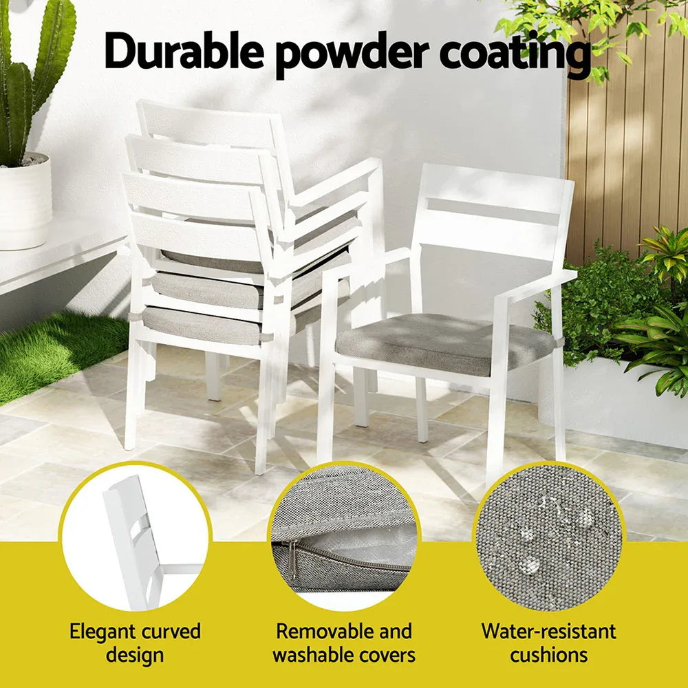 Gardeon Outdoor Dining Set 7 Piece Aluminum Table Chairs Setting White - Mekamart Australia