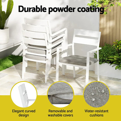 Gardeon Outdoor Dining Set 7 Piece Aluminum Table Chairs Setting White - Mekamart Australia