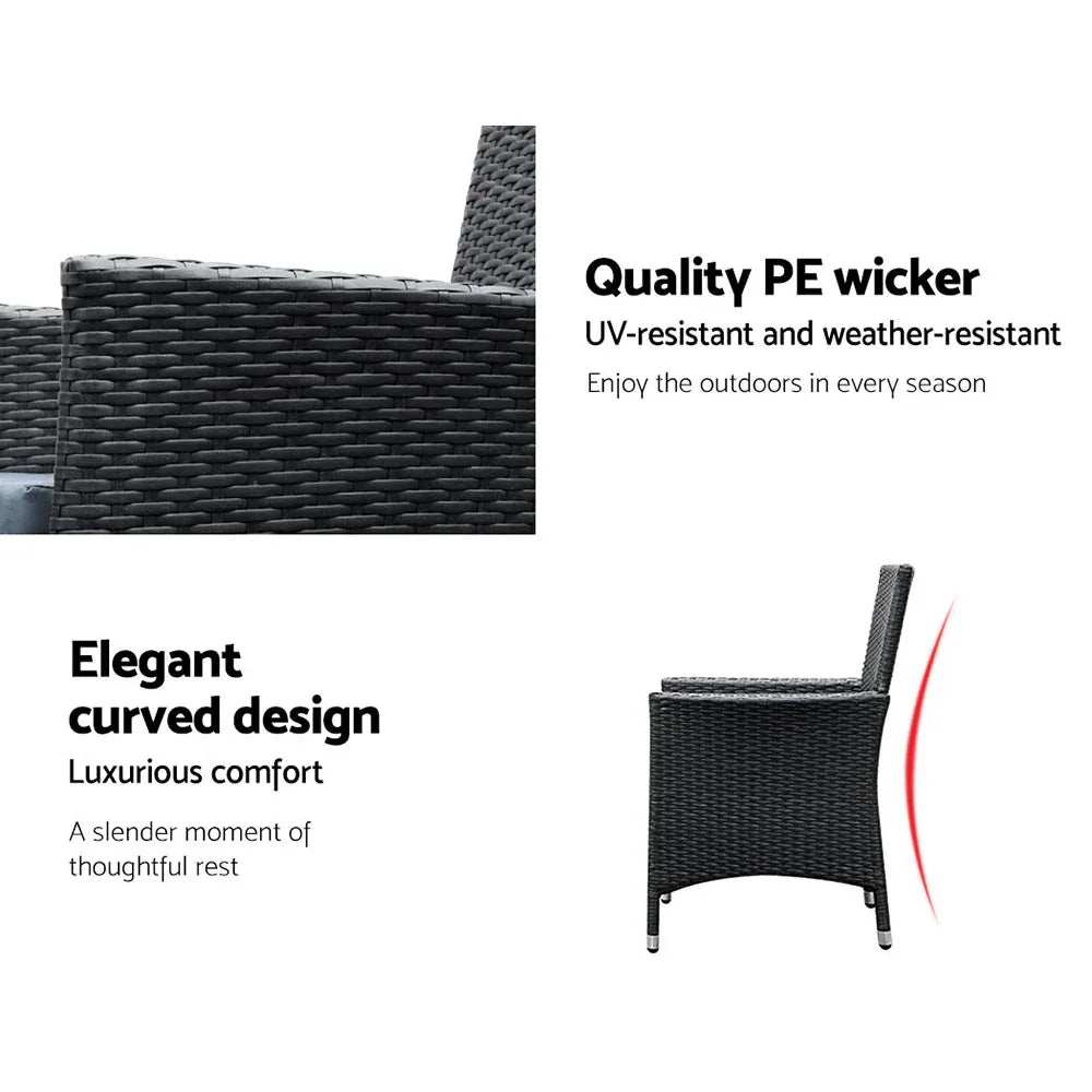 Gardeon Outdoor Dining Set 9 Piece Wicker Lounge Setting Black - Mekamart Australia