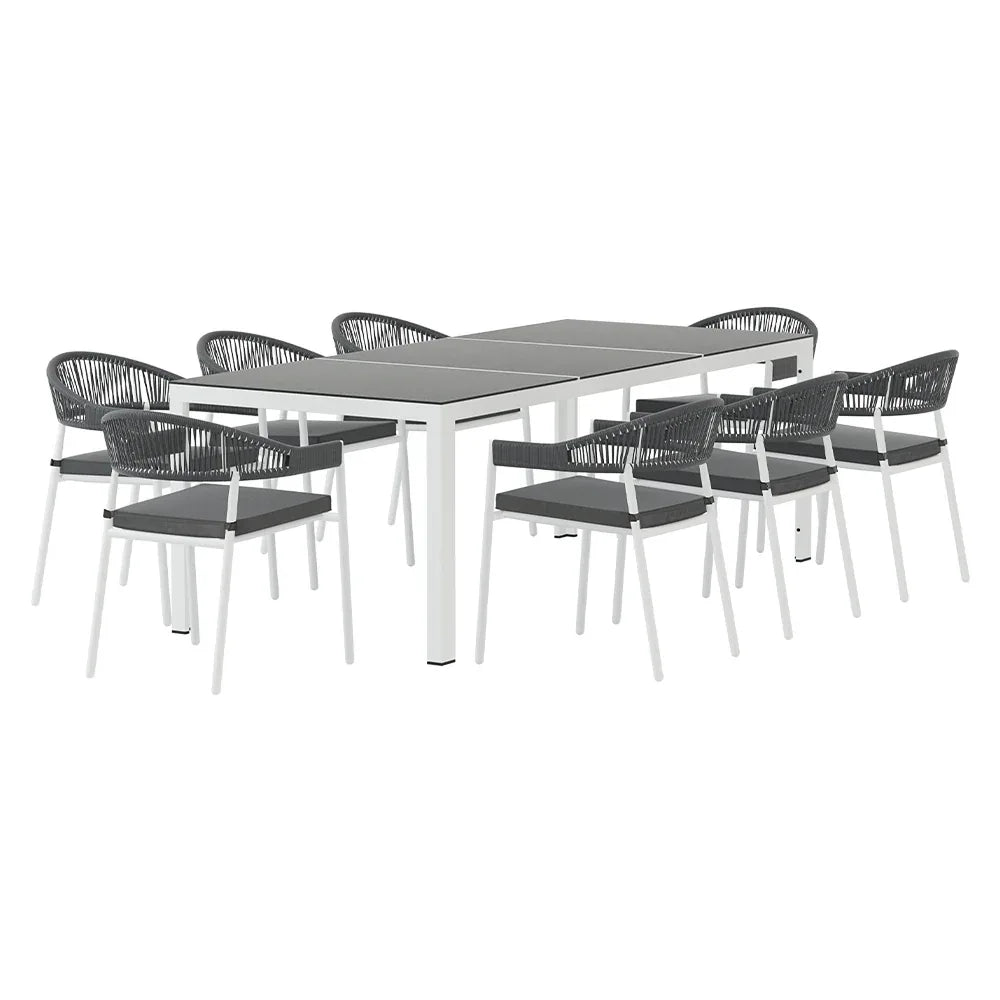 Gardeon Outdoor Dining Set 9 Piece Steel Table Chairs Setting White - Mekamart Australia