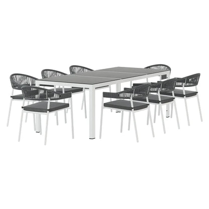 Gardeon Outdoor Dining Set 9 Piece Steel Table Chairs Setting White - Mekamart Australia
