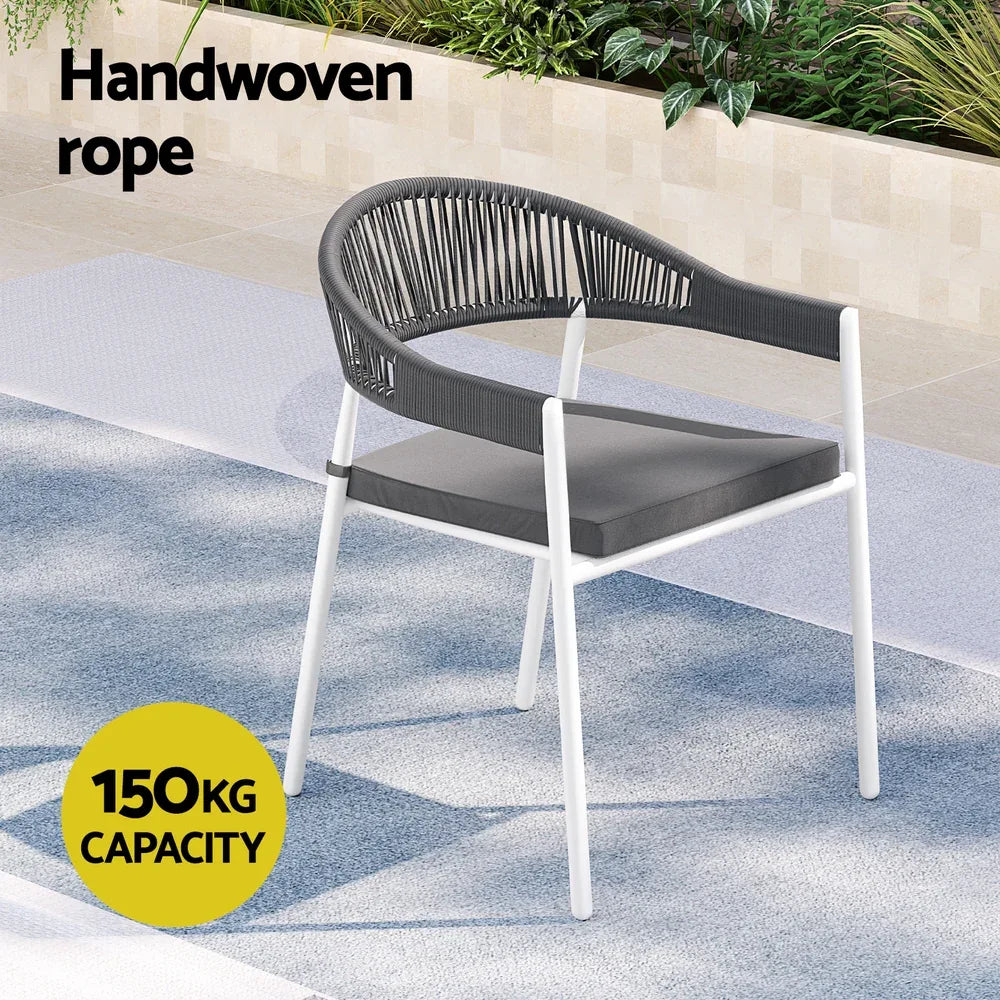 Gardeon Outdoor Dining Set 9 Piece Steel Table Chairs Setting White - Mekamart Australia