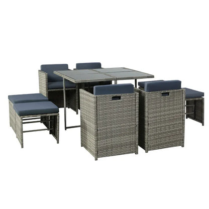 Gardeon Outdoor Dining Set 9 Piece Wicker Table Chairs Setting Grey - Mekamart Australia