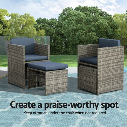 Gardeon Outdoor Dining Set 9 Piece Wicker Table Chairs Setting Grey - Mekamart Australia