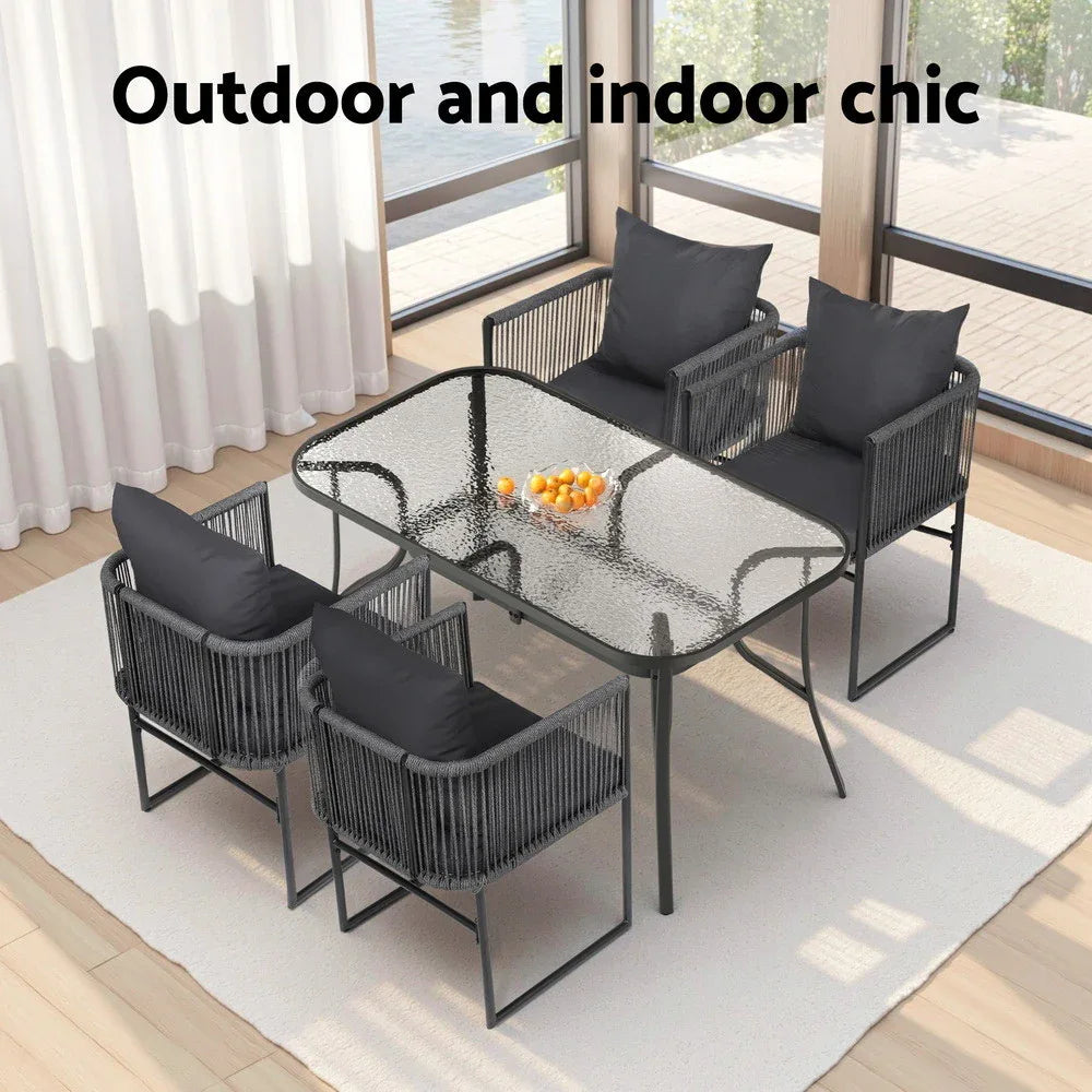 Gardeon 5PC Outdoor Dining Set Table and Chairs Patio Furniture Garden Bistro Set Black - Mekamart Australia