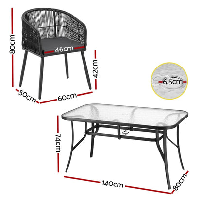 Gardeon 5PC Outdoor Dining Set Table and Chairs Garden Patio Furniture Bistro Set Black - Mekamart Australia