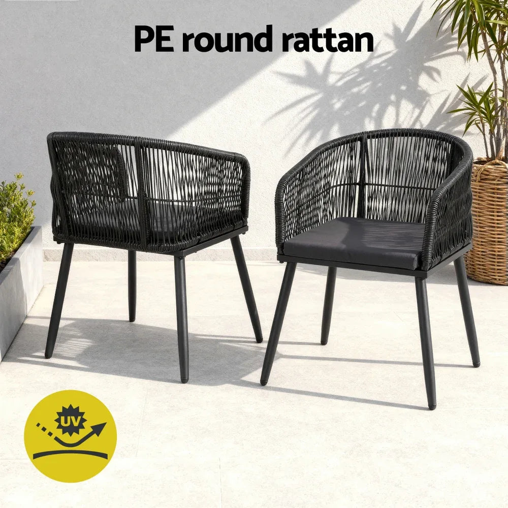 Gardeon 5PC Outdoor Dining Set Table and Chairs Garden Patio Furniture Bistro Set Black - Mekamart Australia