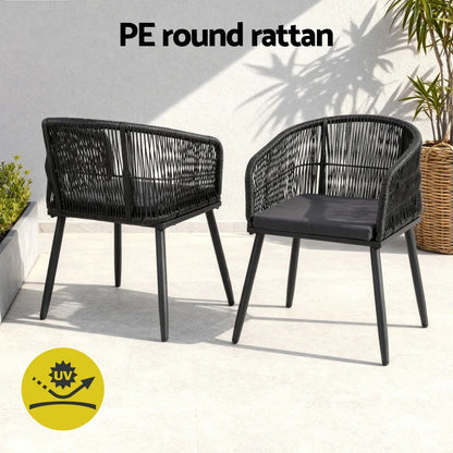 Gardeon 5PC Outdoor Dining Set Table and Chairs Garden Patio Furniture Bistro Set Black - Mekamart Australia
