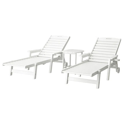 Gardeon Sun Lounge Lounger Beach Chair HDPE Patio Outdoor Furniture with Wheels White - Mekamart Australia