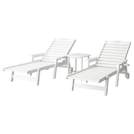 Gardeon Sun Lounge Lounger Beach Chair HDPE Patio Outdoor Furniture with Wheels White - Mekamart Australia