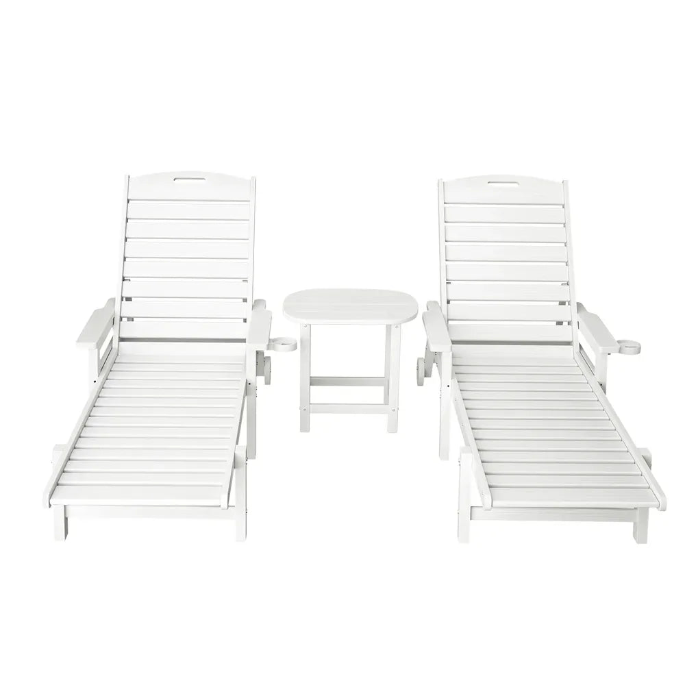 Gardeon Sun Lounge Lounger Beach Chair HDPE Patio Outdoor Furniture with Wheels White - Mekamart Australia