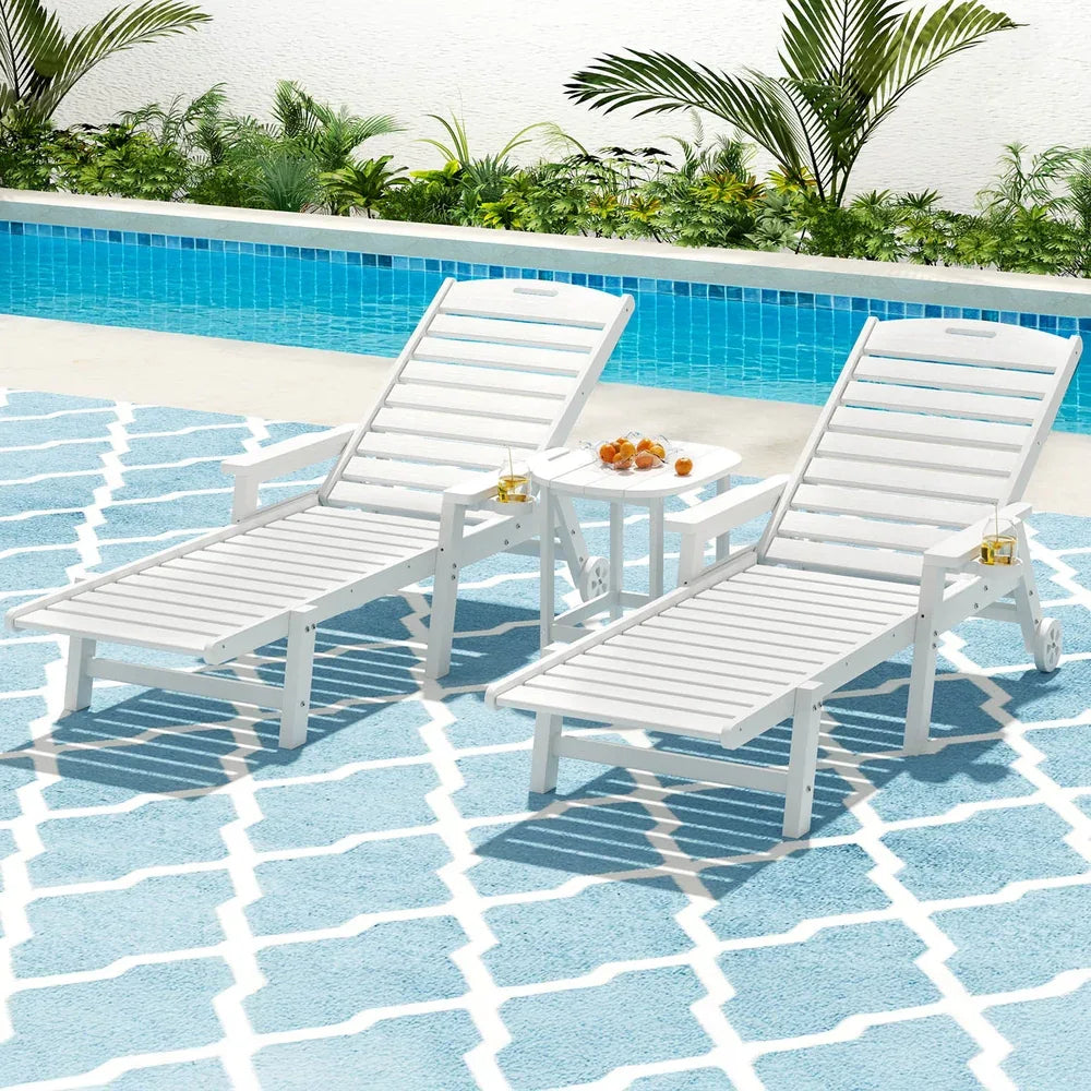Gardeon Sun Lounge Lounger Beach Chair HDPE Patio Outdoor Furniture with Wheels White - Mekamart Australia