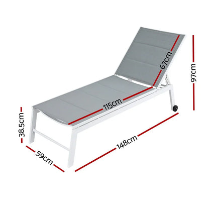 Gardeon Sun Lounger Chaise Lounge Wheels Patio Furniture Outdoor Setting White - Mekamart Australia
