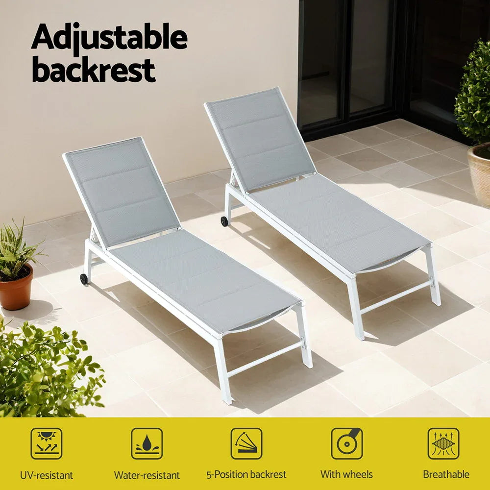 Gardeon Sun Lounger Chaise Lounge Wheels Patio Furniture Outdoor Setting White - Mekamart Australia
