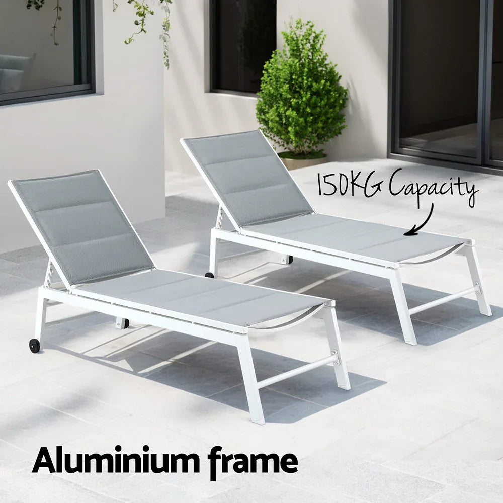 Gardeon Sun Lounger Chaise Lounge Wheels Patio Furniture Outdoor Setting White - Mekamart Australia