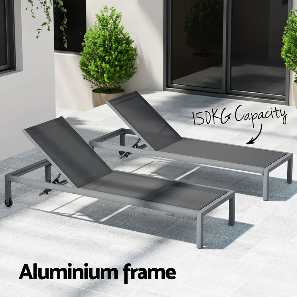 Gardeon Sun Lounge Outdoor Lounger Aluminium Folding Beach Chair Wheels Patio - Mekamart Australia