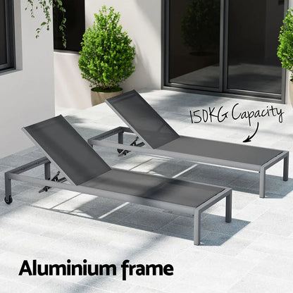 Gardeon Sun Lounge Outdoor Lounger Aluminium Folding Beach Chair Wheels Patio - Mekamart Australia