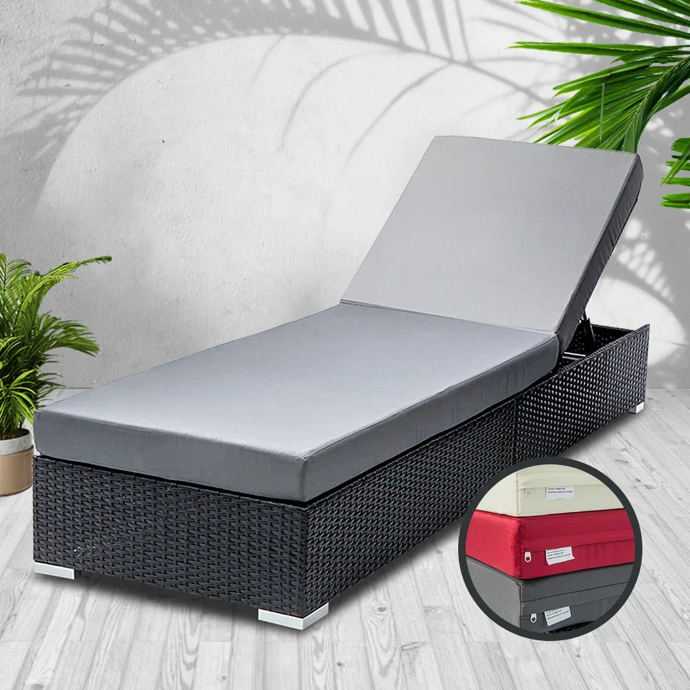 Gardeon Sun Lounge Wicker Lounger Outdoor Furniture Day Bed Adjustable Rattan Garden Cover - Mekamart Australia