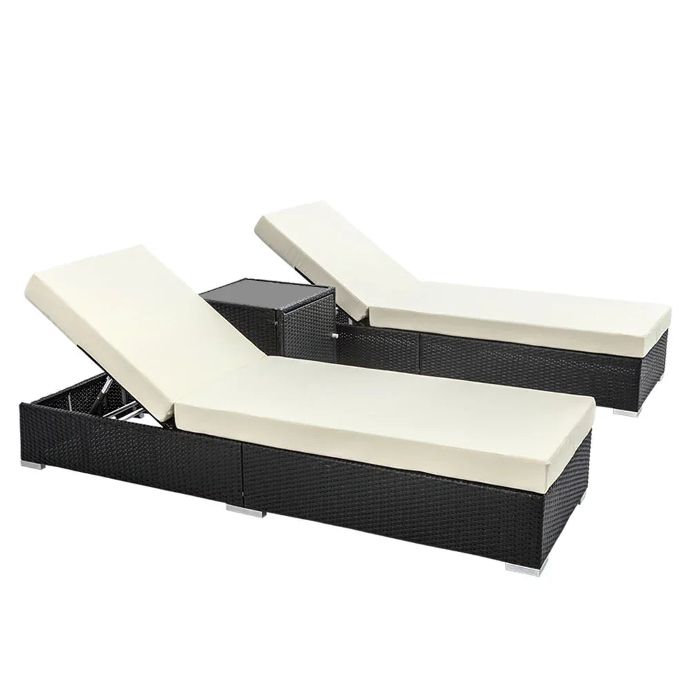 Gardeon 3PC Sun Lounge Wicker Lounger Outdoor Furniture Day Bed Rattan Garden - Mekamart Australia