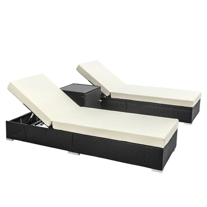 Gardeon 3PC Sun Lounge Wicker Lounger Outdoor Furniture Day Bed Rattan Garden - Mekamart Australia
