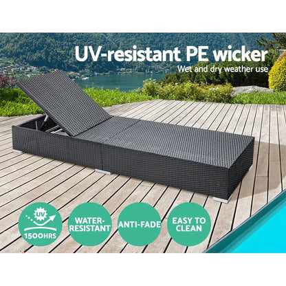 Gardeon 3PC Sun Lounge Wicker Lounger Outdoor Furniture Day Bed Rattan Garden - Mekamart Australia
