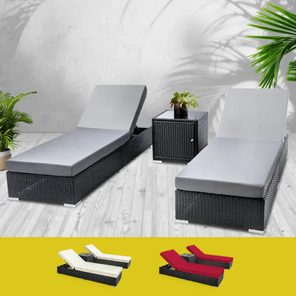Gardeon 3PC Sun Lounge Wicker Lounger Outdoor Furniture Day Bed Rattan Garden - Mekamart Australia