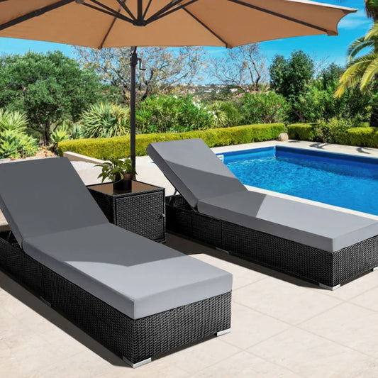 Gardeon 3PC Sun Lounge Wicker Lounger Outdoor Furniture Day Bed Rattan Garden - Mekamart Australia