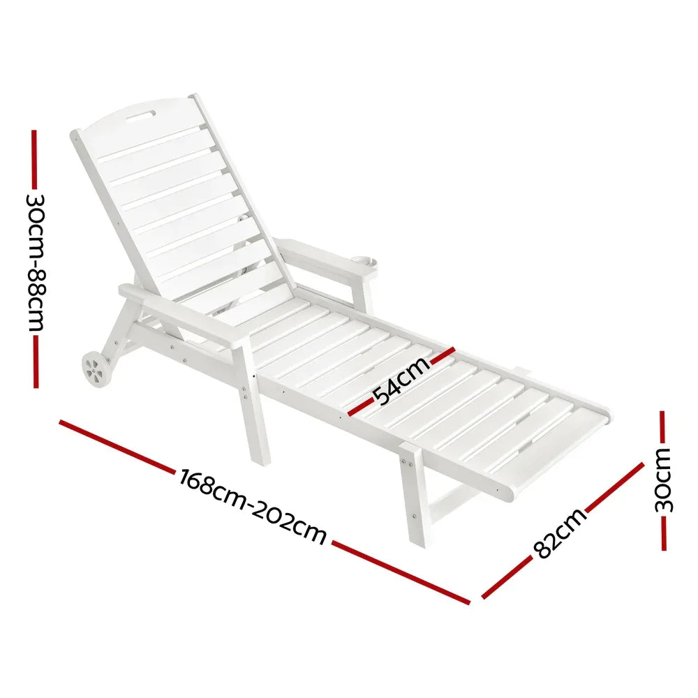 Gardeon Sun Lounge Lounger Beach Chair HDPE Patio Outdoor Furniture with Wheels White - Mekamart Australia