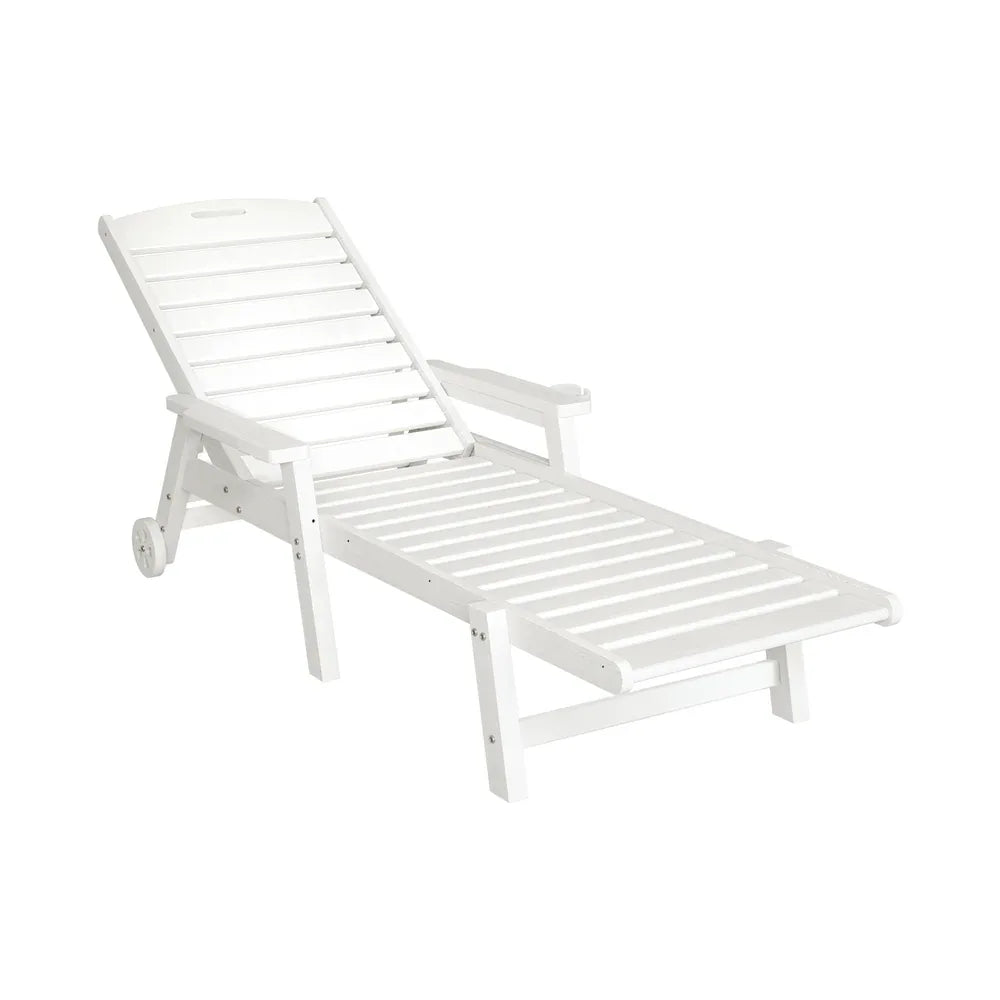 Gardeon Sun Lounge Lounger Beach Chair HDPE Patio Outdoor Furniture with Wheels White - Mekamart Australia