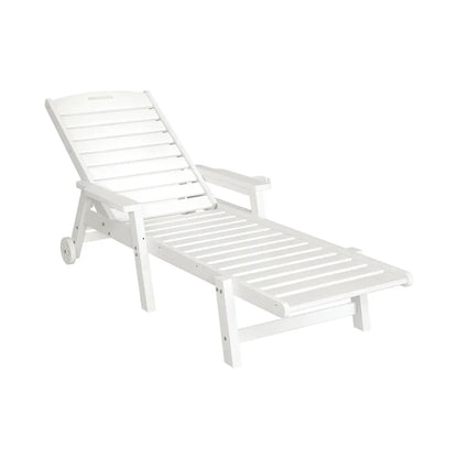 Gardeon Sun Lounge Lounger Beach Chair HDPE Patio Outdoor Furniture with Wheels White - Mekamart Australia