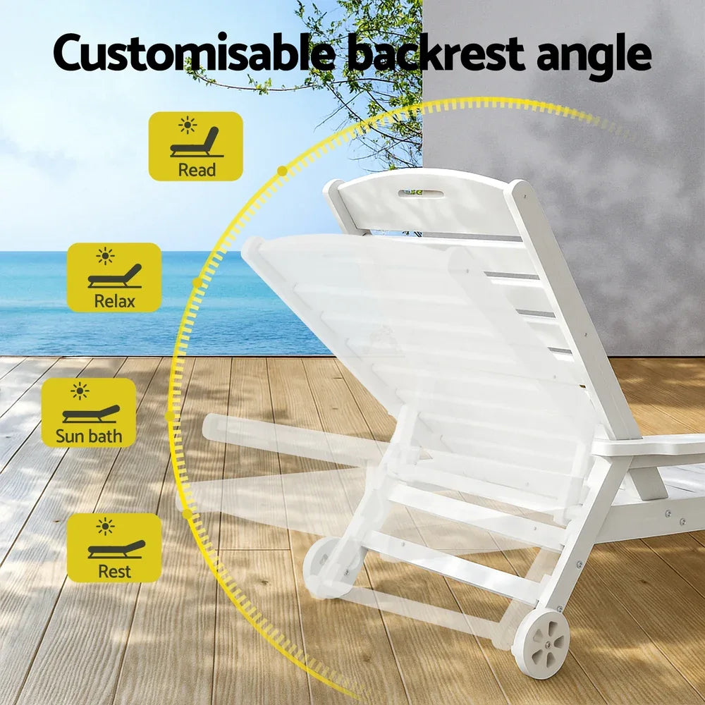 Gardeon Sun Lounge Lounger Beach Chair HDPE Patio Outdoor Furniture with Wheels White - Mekamart Australia