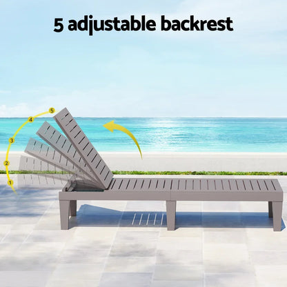 Gardeon Sun Lounge Adjustable Recliner Patio Outdoor Furniture Lightweight Grey - Mekamart Australia