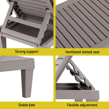 Gardeon Sun Lounge Adjustable Recliner Patio Outdoor Furniture Lightweight Grey - Mekamart Australia