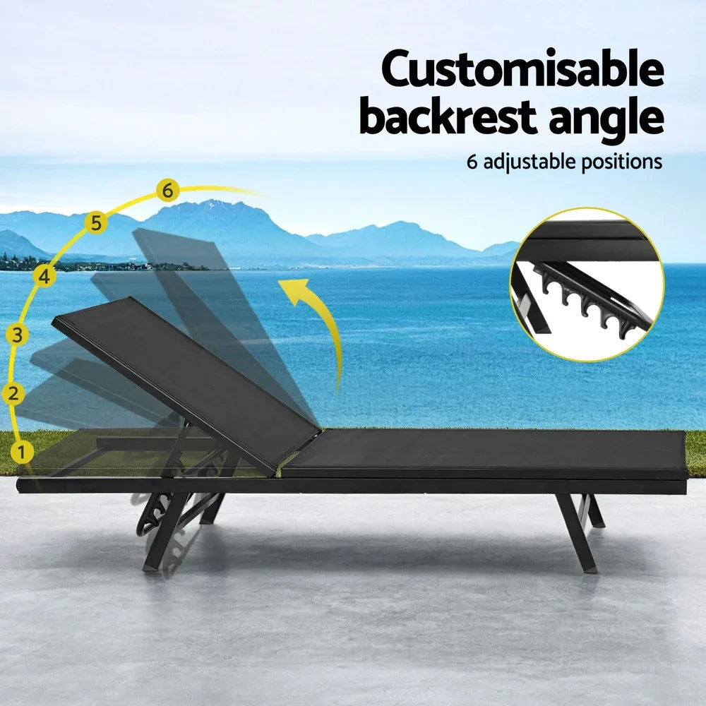 Gardeon Sun Lounge Outdoor Lounger Steel Beach Chair Patio Furniture Black - Mekamart Australia