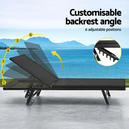 Gardeon Sun Lounge Outdoor Lounger Steel Beach Chair Patio Furniture Black - Mekamart Australia