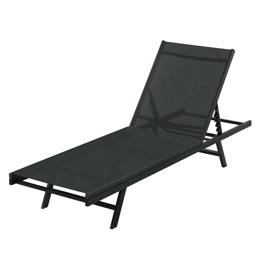 Gardeon Sun Lounge Outdoor Lounger Steel Beach Chair Patio Furniture Black - Mekamart Australia