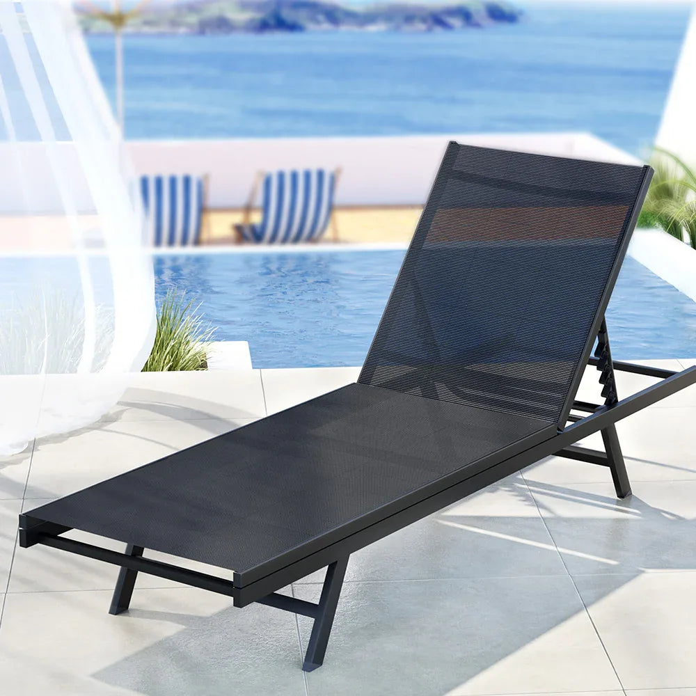 Gardeon Sun Lounge Outdoor Lounger Steel Beach Chair Patio Furniture Black - Mekamart Australia