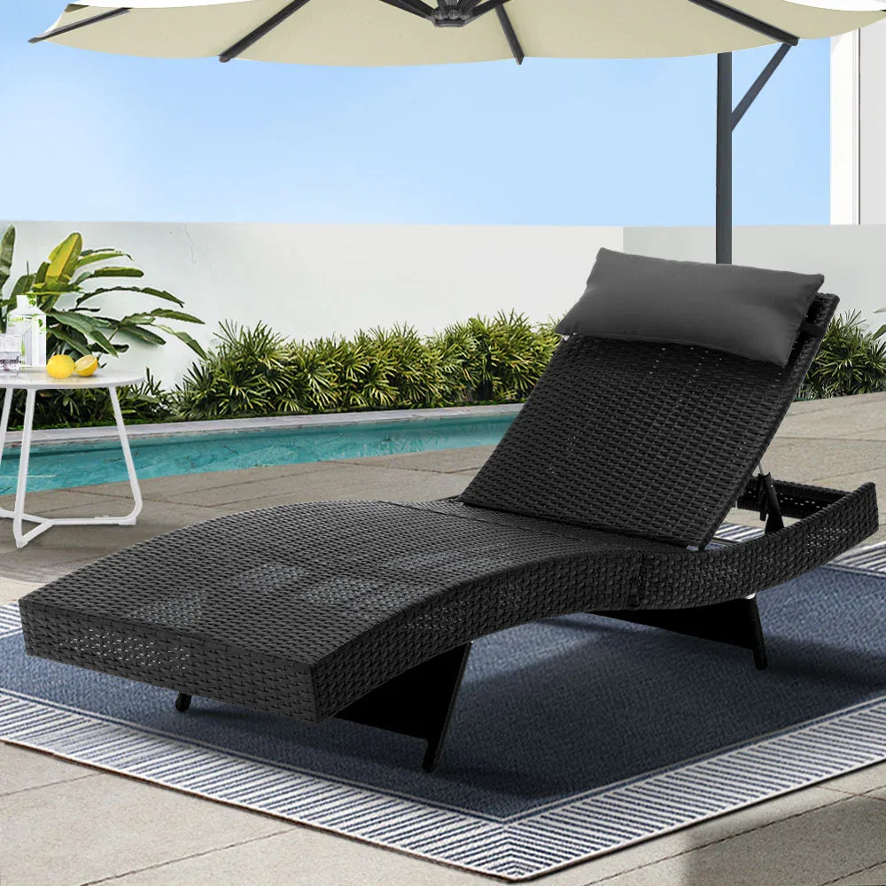 Gardeon Sun Lounge Wicker Lounger Outdoor Furniture Beach Chair Garden Adjustable Black - Mekamart Australia