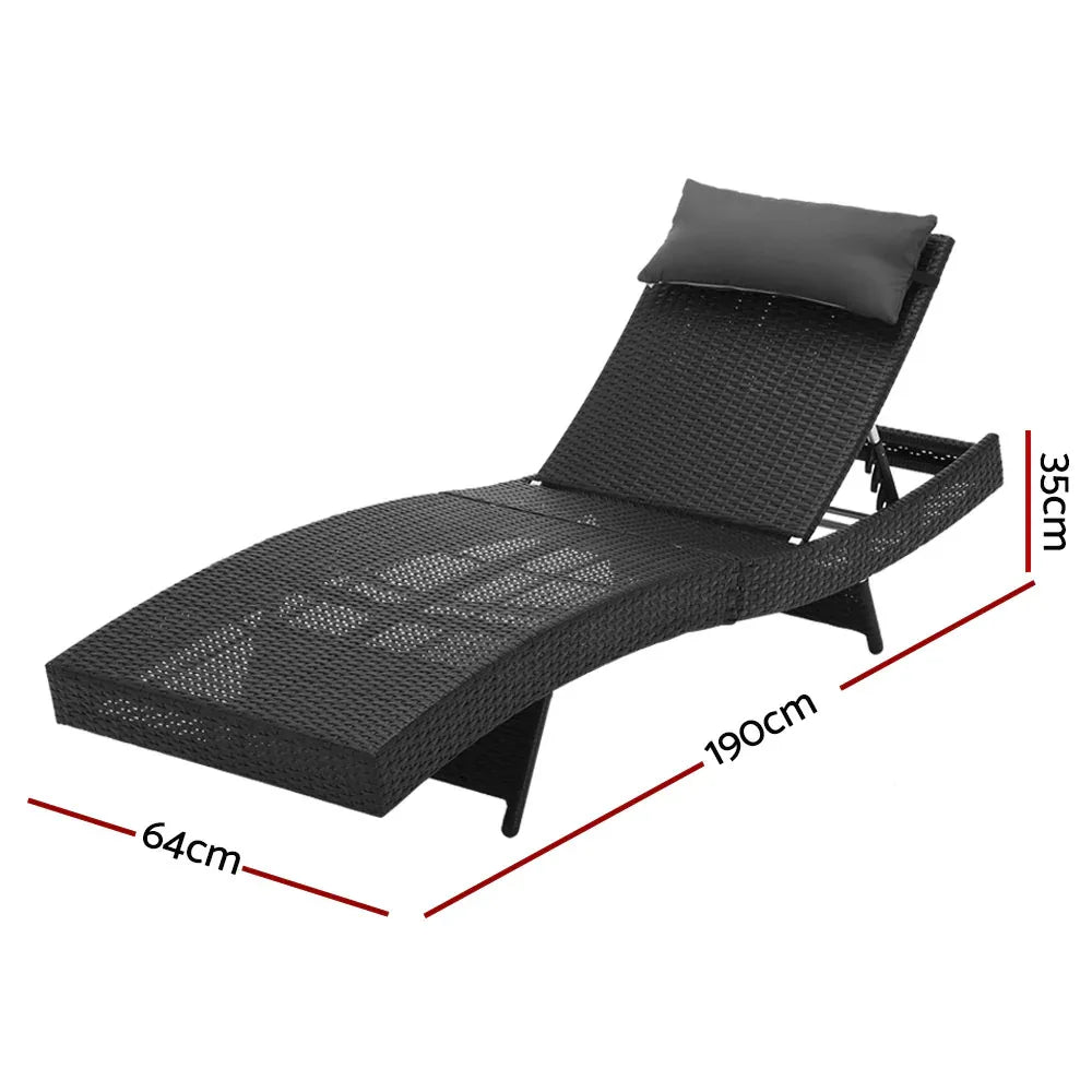 Gardeon Sun Lounge Wicker Lounger Outdoor Furniture Beach Chair Garden Adjustable Black - Mekamart Australia