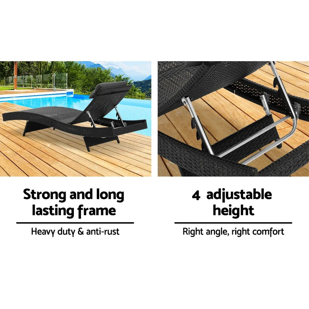 Gardeon Sun Lounge Wicker Lounger Outdoor Furniture Beach Chair Garden Adjustable Black - Mekamart Australia