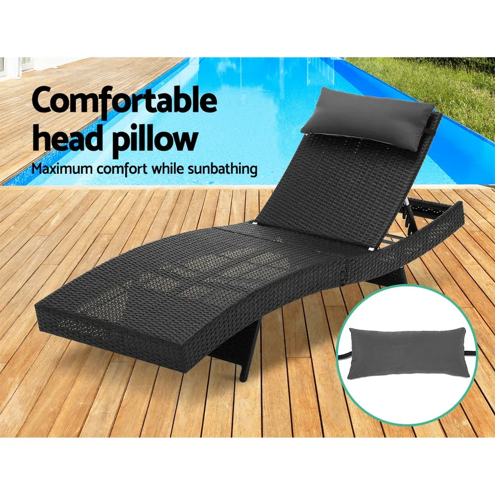 Gardeon Sun Lounge Wicker Lounger Outdoor Furniture Beach Chair Garden Adjustable Black - Mekamart Australia