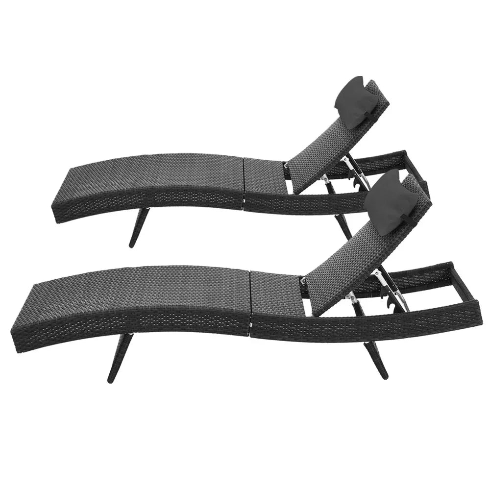 Gardeon 2PC Sun Lounge Wicker Lounger Outdoor Furniture Beach Chair Garden Adjustable Black - Mekamart Australia