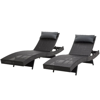 Gardeon 2PC Sun Lounge Wicker Lounger Outdoor Furniture Beach Chair Garden Adjustable Black - Mekamart Australia