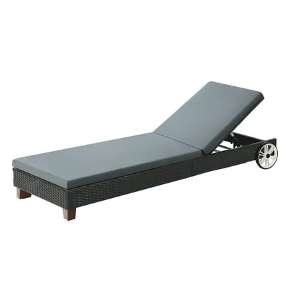 Gardeon Sun Lounge Wicker Lounger Outdoor Furniture Day Bed Wheels Patio Black - Mekamart Australia