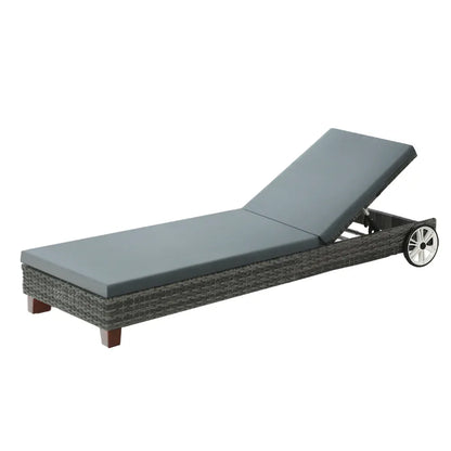 Gardeon Sun Lounge Wicker Lounger Outdoor Furniture Day Bed Wheels Patio Grey - Mekamart Australia
