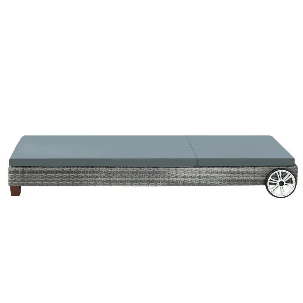 Gardeon Sun Lounge Wicker Lounger Outdoor Furniture Day Bed Wheels Patio Grey - Mekamart Australia